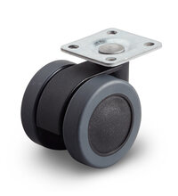 Meubelwiel 42 mm dubbel soft plaat 36 x 36 mm Meubelwiel 42 mm dubbel soft plaat 36 x 36 mm